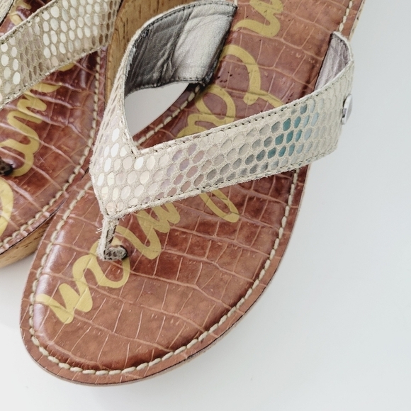 Sam Edelman‎ Natural Romy Wedge Leather Sandals - Picture 2 of 8